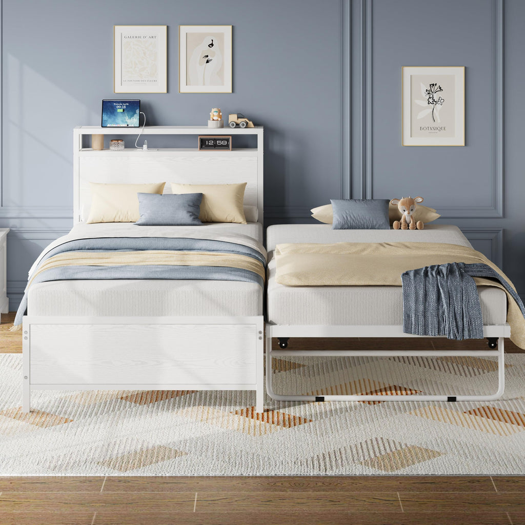 Twin Daybed with Trundle Bed and Storage Headboard U364200