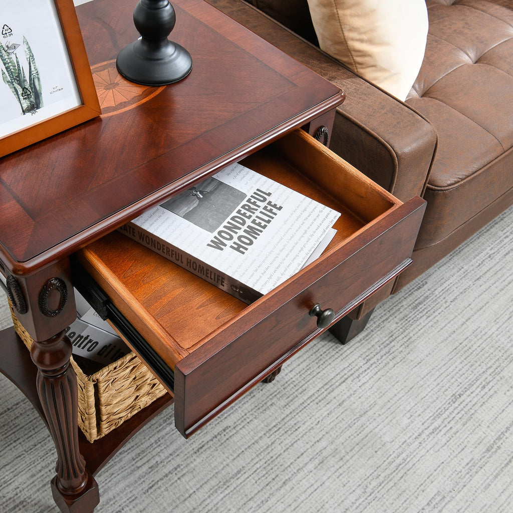 Solid Wood Side Table with Drawer and Storage Shelf N171419