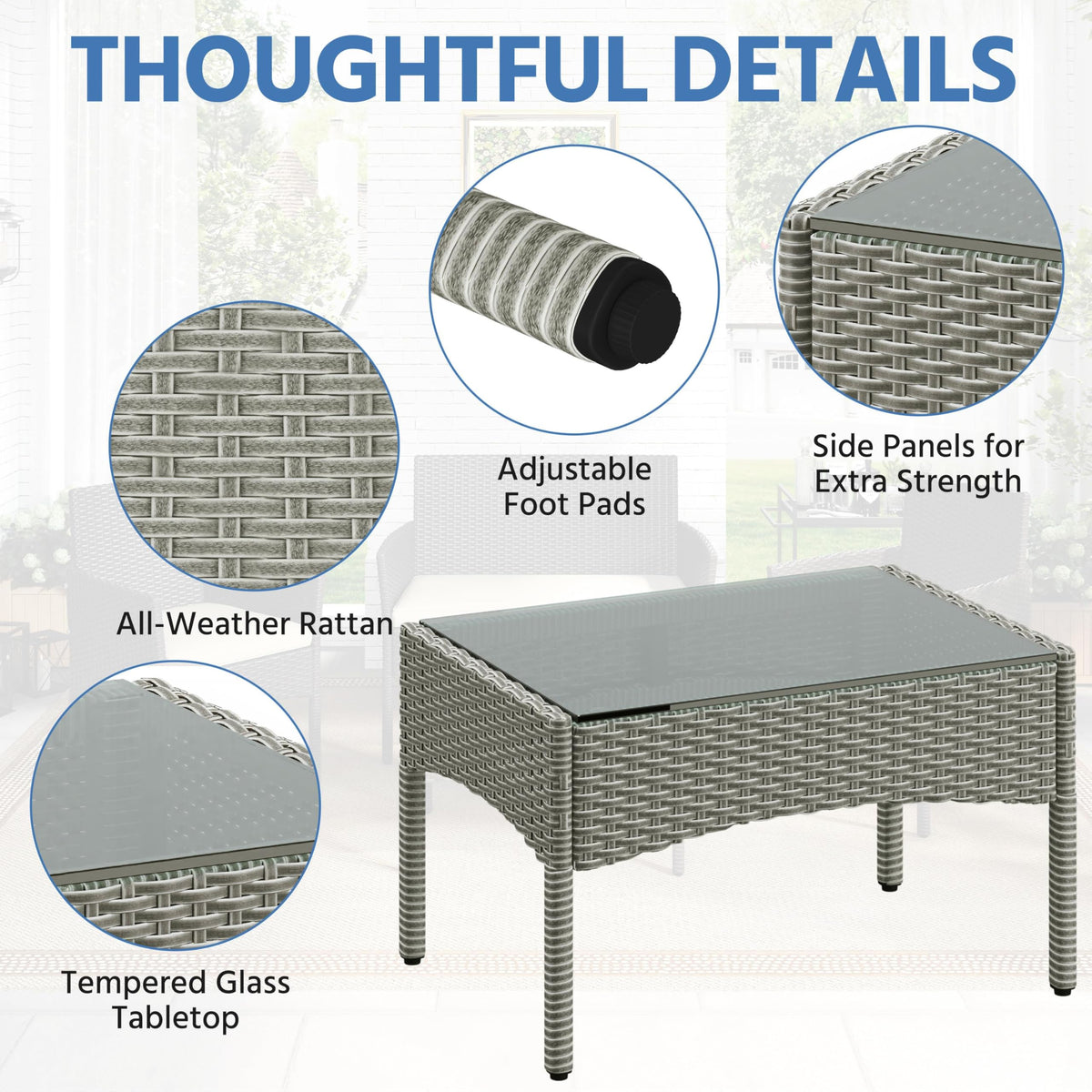 4 Pieces Rattan Wicker Patio Furniture Set with Cushion and Glass Table R14619