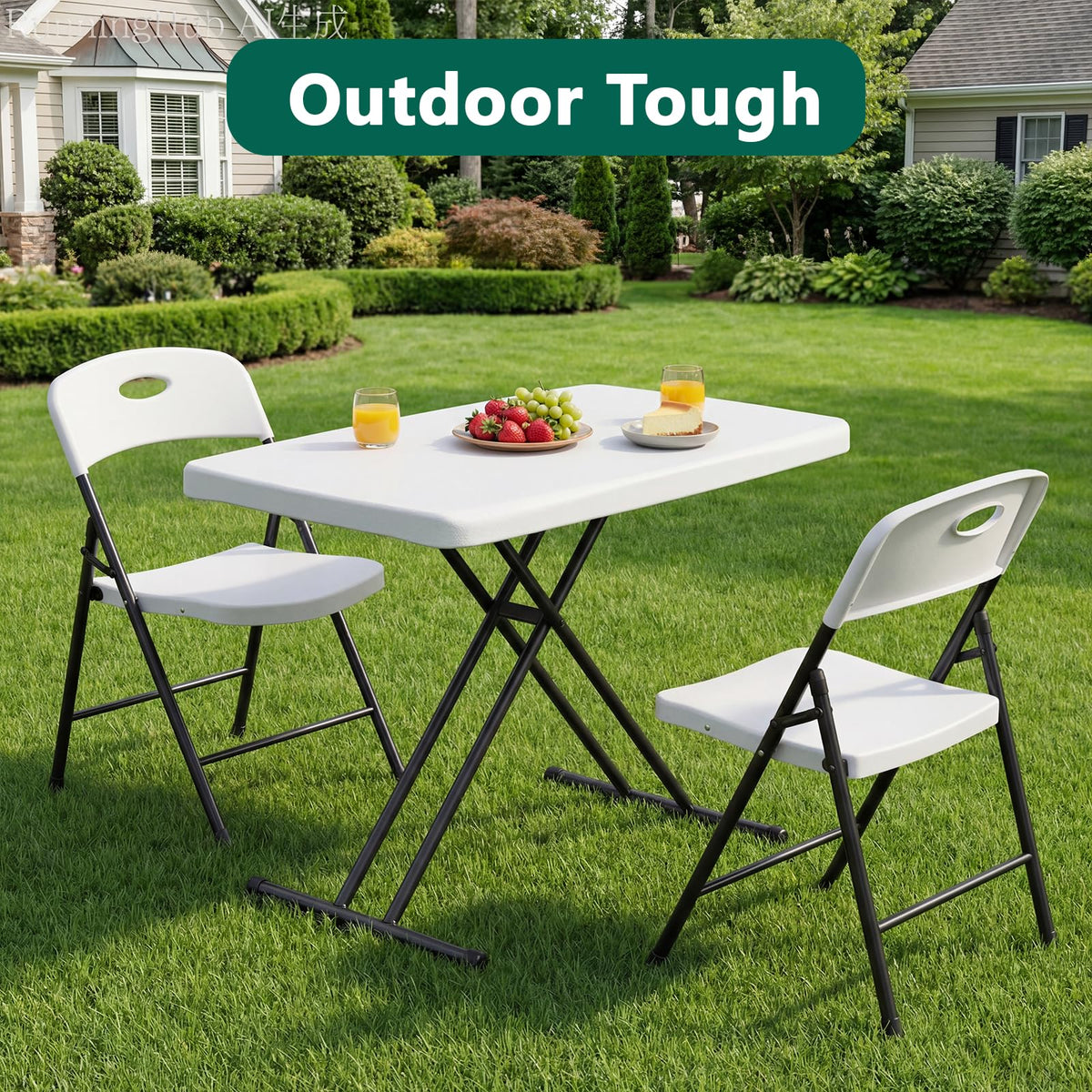 Folding Table 30 Inch Adjustable Height White Granite R231166