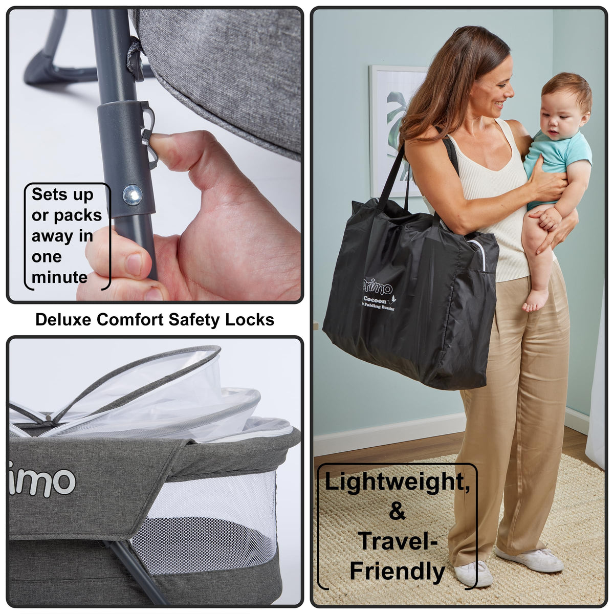 Lightweight Folding Travel Bassinet with Mesh Canopy and Carrying Tote Bag C66805