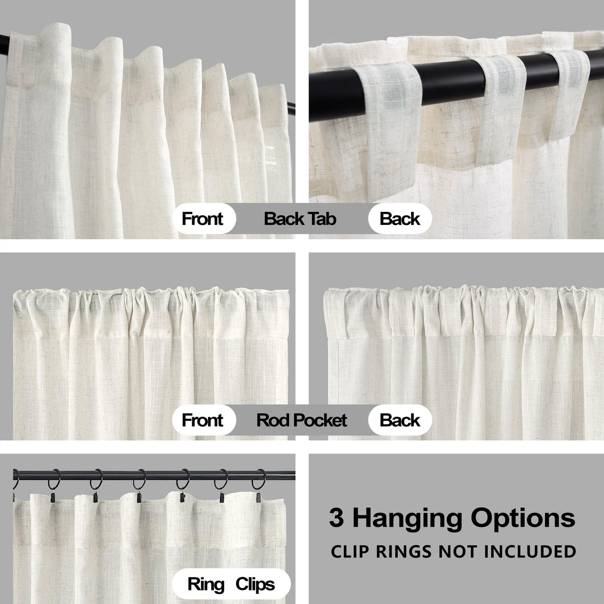 72 Inch Wide Linen Sheer Curtains, 84 Inch Long, 2 Panels Set Y765327