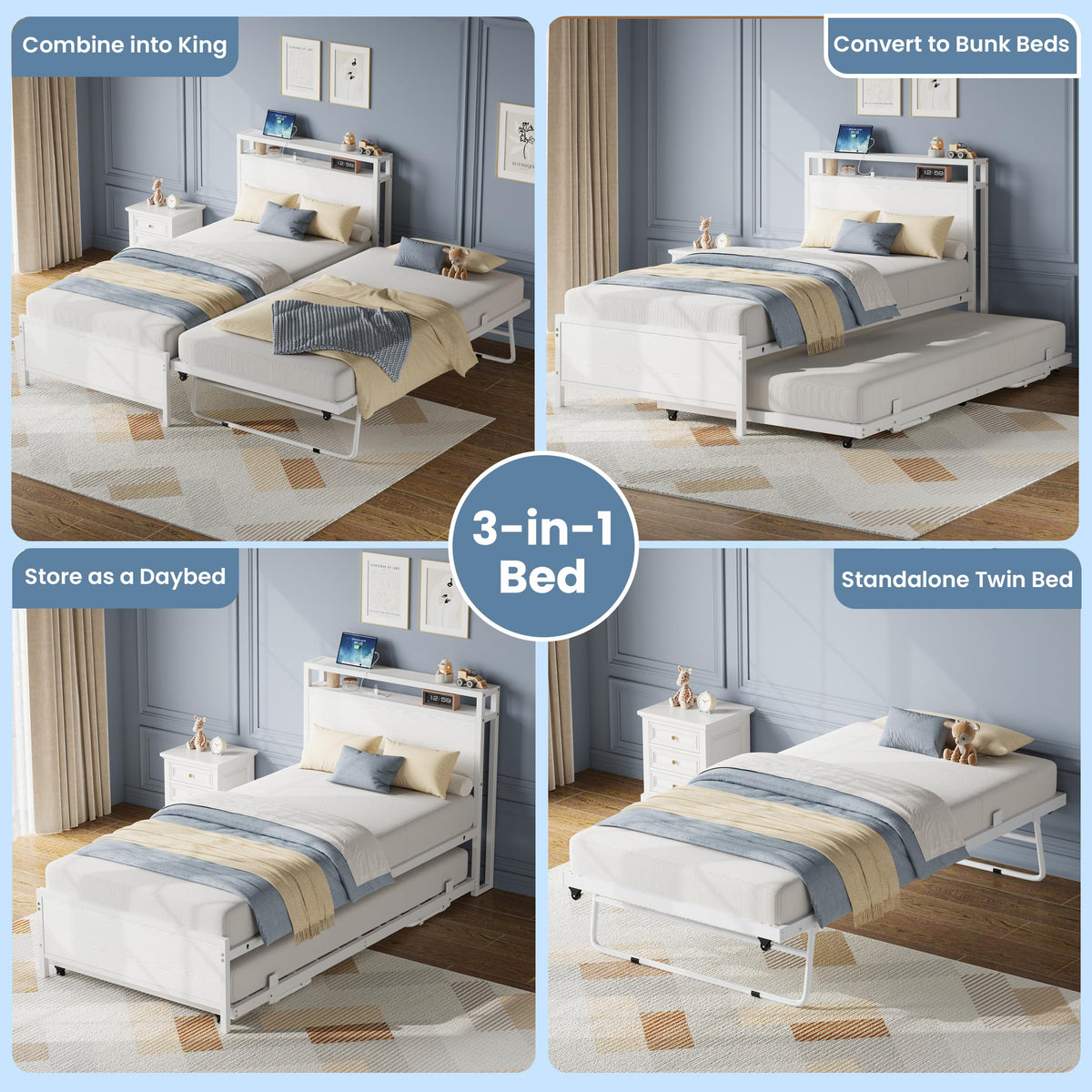 Twin Daybed with Trundle Bed and Storage Headboard U364200