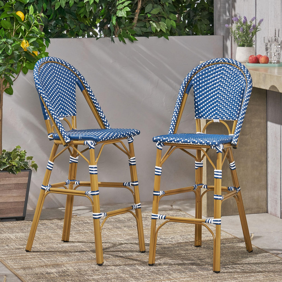 Set of 2 Teal Blue White Bar Stool with Aluminum J13743