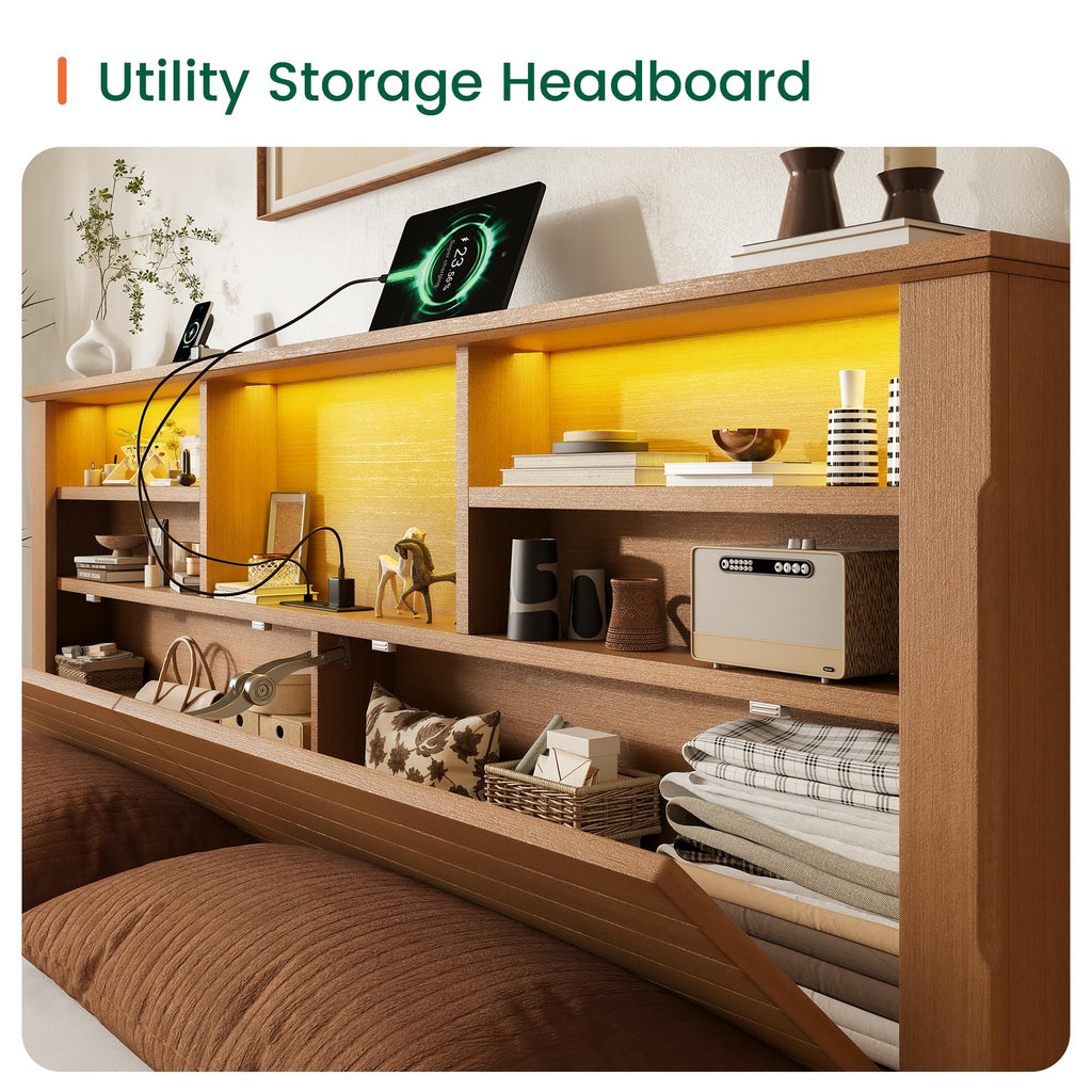 King Bed Frame with Headboard and Storage 4 Drawers Brown Y640